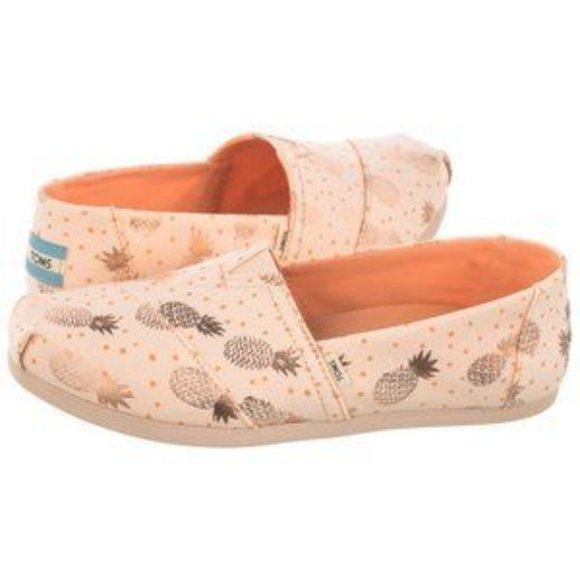 New Toms PEACH ROSE GOLD PINEAPPLE Slip-On Alpargatas Walking Shoe 8 Orig$80+Tax - Picture 3 of 6